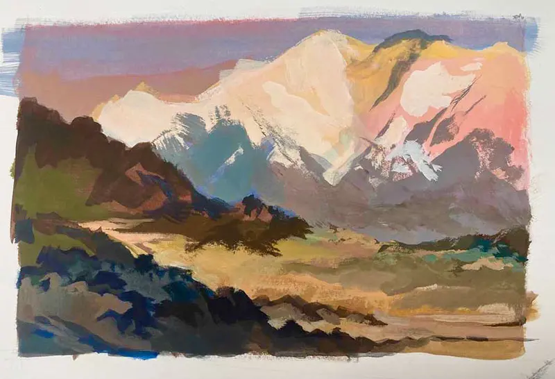 Acryl Gouache & Watercolor Pencils: Mountains