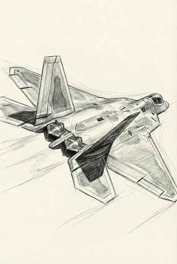 Stealth Fighter Jet Pencil Sketch Illustration Wall Art, Military Aviation Drawing, Aircraft Wall Decor, Techn
